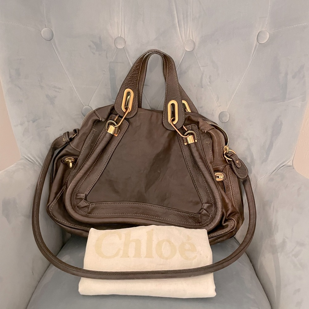 CHLOÉ Calfskin Large Paraty Chocolate